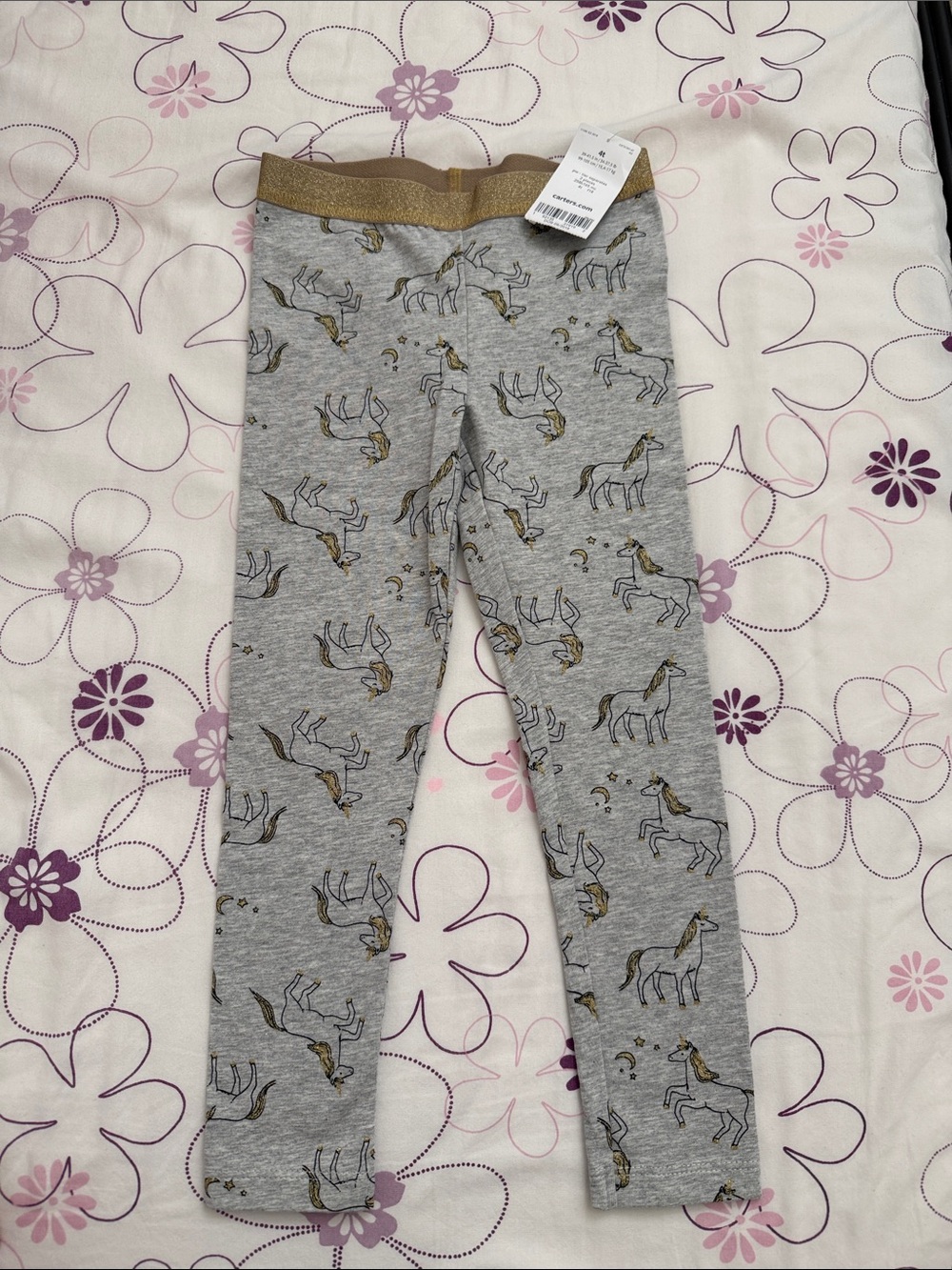 Carter's Gray Unicorn Print Leggings with Gold Waistband